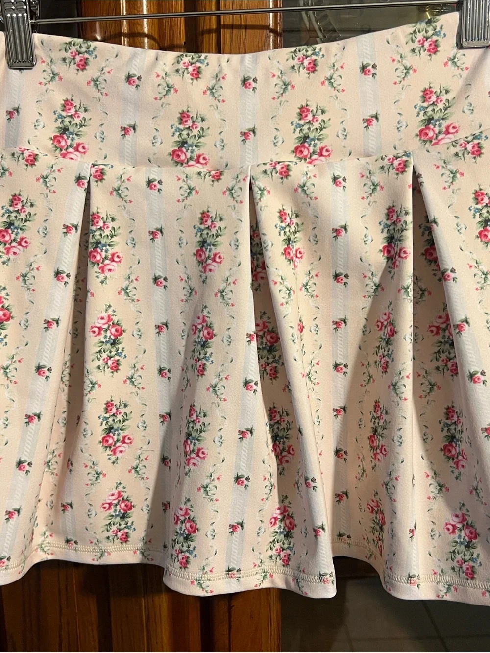 LoveShackFancy Pink Floral Print on Cream Tennis Skort